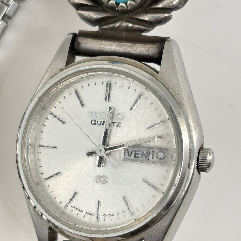 Vtg Seiko Quartz Watch Sterling Silver Turquoise Watch Tips Southwestern Navajo - Picture 11 of 13
